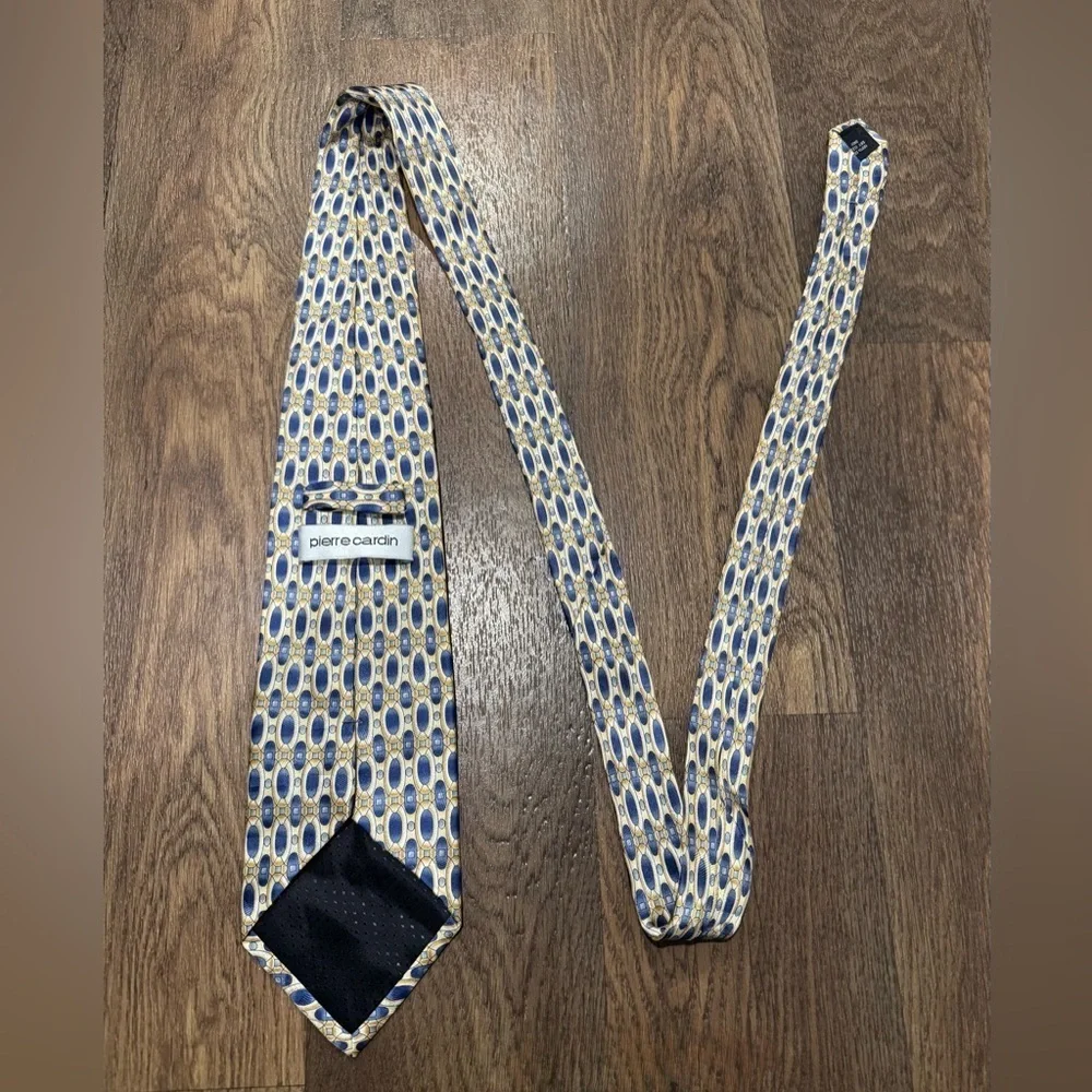 Pierre Cardin Yellow Blue Geometric 100% Silk Necktie